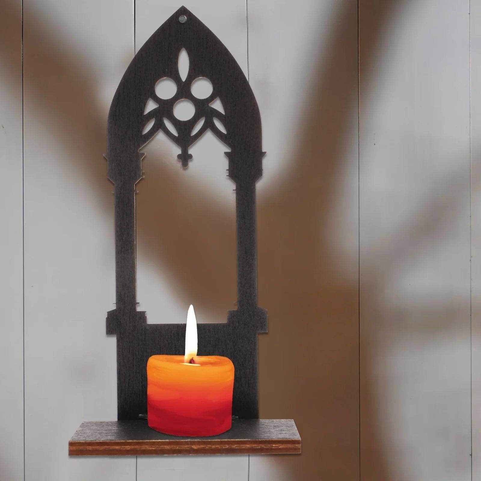 Vintage Gothic Black Medieval Cathedral Arch Wooden Candleholder (2 Pack) - Le Joyau Store - Candle,Decor,Gothic,Vintage,Wooden - 15x6x5.5cm