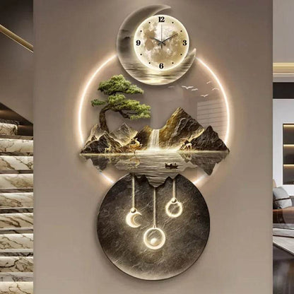 Luminous Moon & Mountains Scene Wall Clock LED Lamp Ambient Light & Sculpture Decor - Le Joyau Store - big size,cute,fashion,luminous,relogio - 1 / 50x100cm