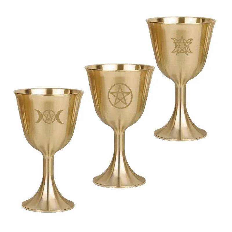 Metallic Gold Wiccan Chalice Copper Ritual Goblet with Pentacle Symbol - Le Joyau Store - Celtic,Copper,Divine,Ritual,Wiccan - Pentacle