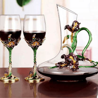 Vintage European Antique Floral Enamel Crystal Wine Decanter or Wine Glasses - Le Joyau Store - crystal,decanter,elegant,gift set,goblets - 1 Glass