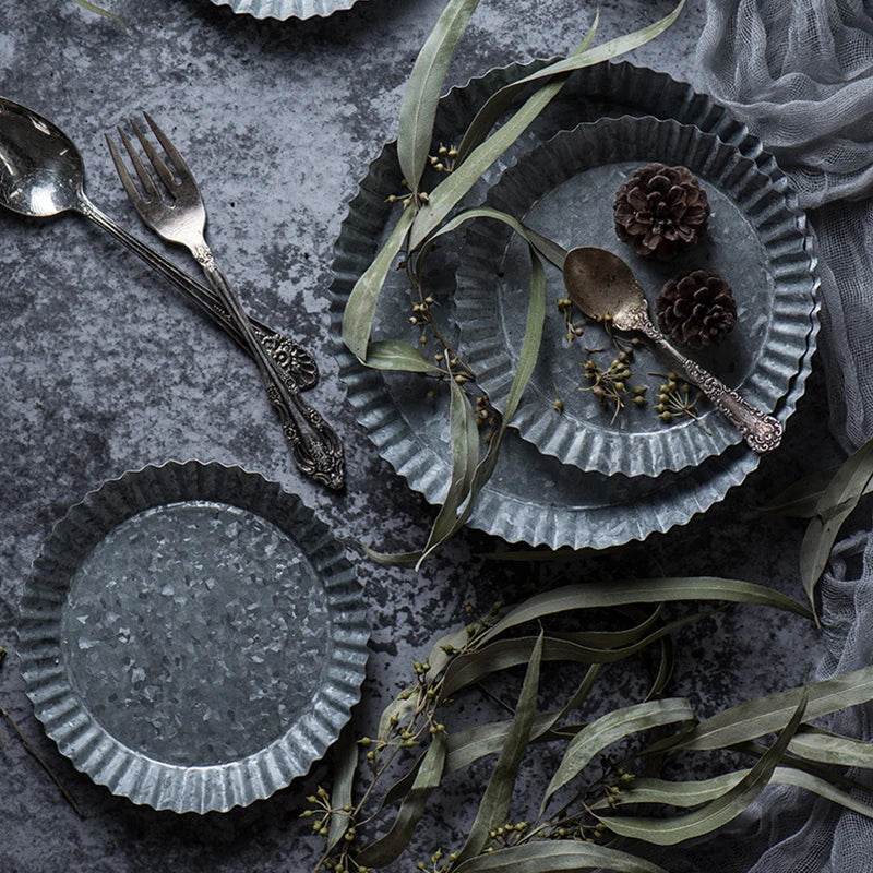 Vintage Retro Iron Fluted Round Photography Prop Food Serving Display Tray - Le Joyau Store - handmade,home,iron tray,round,vintage - S - 14.3cm
