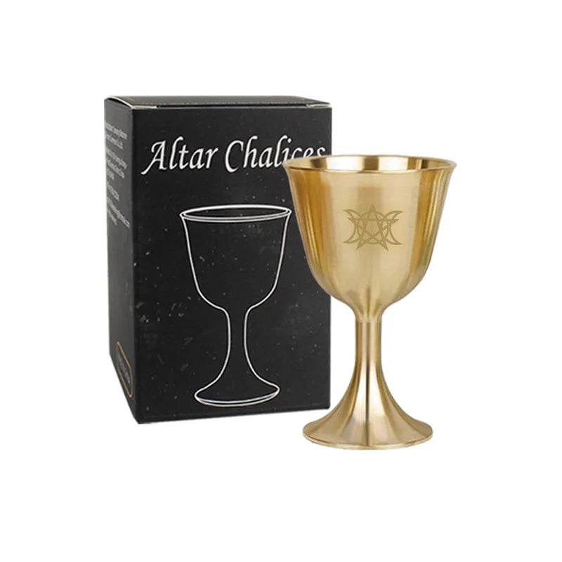 Metallic Gold Wiccan Chalice Copper Ritual Goblet with Pentacle Symbol - Le Joyau Store - Celtic,Copper,Divine,Ritual,Wiccan - Pentacle