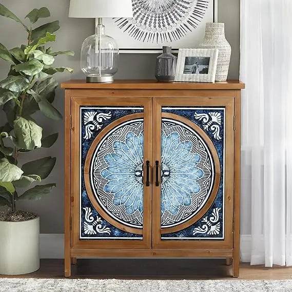 Black Gothic Carved Floral Accent Cabinet Vintage Rustic Storage with Embossed Doors - Le Joyau Store - black,durable,floral,rustic,wood - Metal Church Window