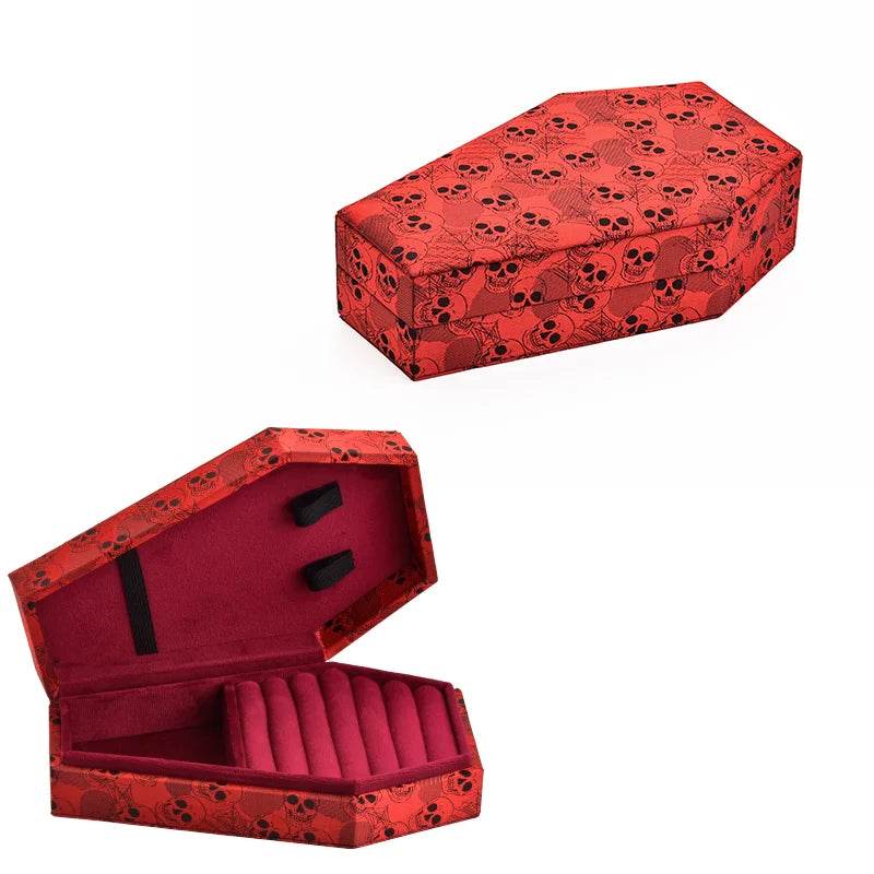 Velvet Coffin Jewelry Box Gothic Black & Red Ring Display Case with Lid - Le Joyau Store - coffin,custom,gothic,jewelry,velvet - M / Rose Logo