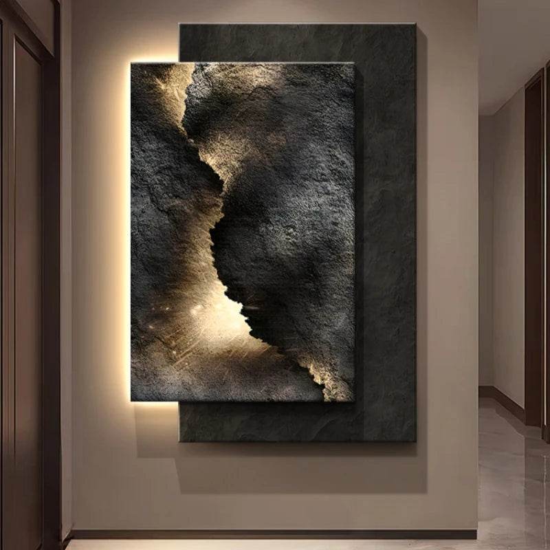 Modern Luxury Rustic Black Volcanic Stone Effect LED Crystal Wall Lamp Artwork - Le Joyau Store - Crystal,Decor,LED,Mural,Porcelain - W54 X H80cm / A / NON dimm warm light