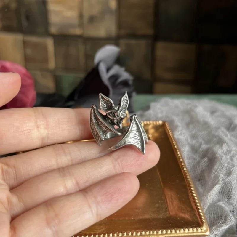 925 Sterling Silver Antique Gothic Bat Open Ring - Le Joyau Store - Adjustable,Punk,Silver,Sterling,Unique - Resizable