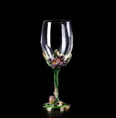Luxury Floral Colored Gold Enamel Crystal Goblet Wine Glass - Le Joyau Store - crystal,enamel,gifts,luxury,vintage - A / 301-400ml