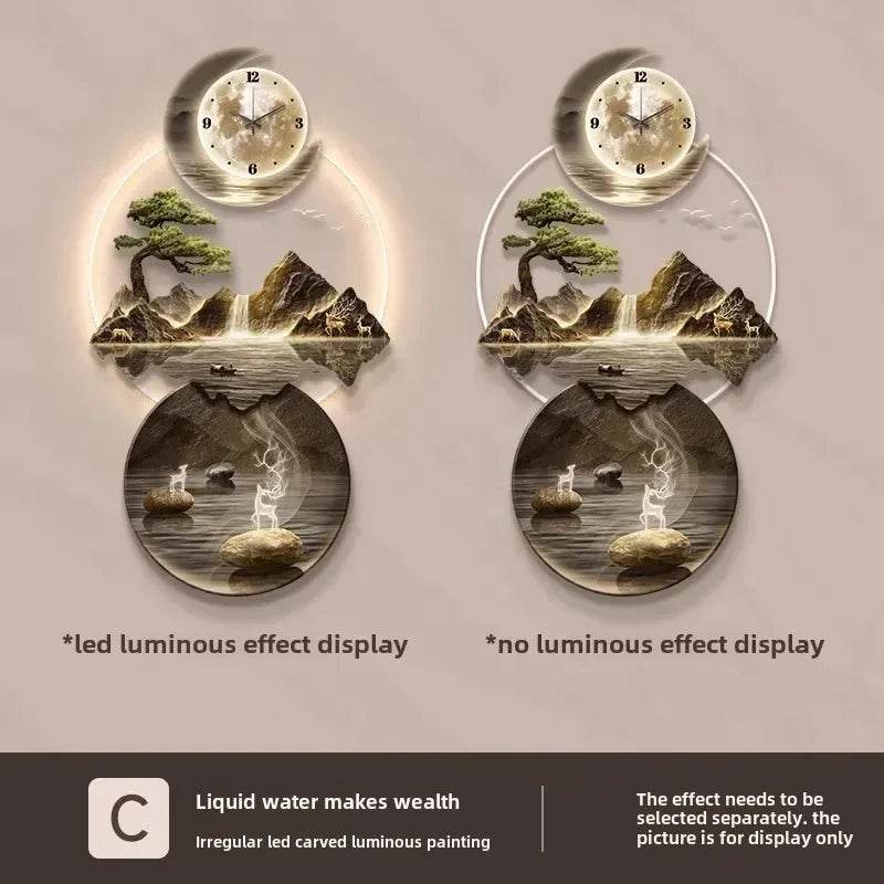 Luminous Moon & Mountains Scene Wall Clock LED Lamp Ambient Light & Sculpture Decor - Le Joyau Store - big size,cute,fashion,luminous,relogio - 1 / 50x100cm