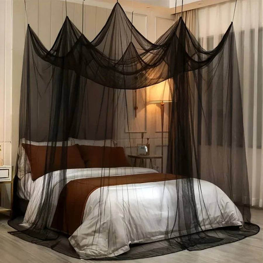 Vintage Gothic Black Four Poster Bed Curtain - Le Joyau Store - breathable,insect proof,mosquito net,outdoor,polyester - Black