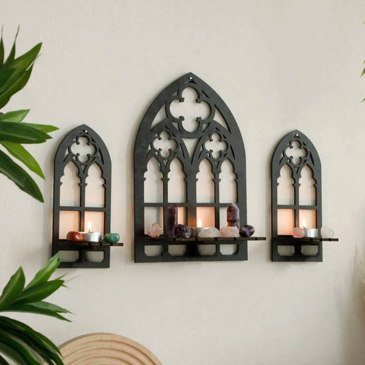 Gothic Dark Wood Vintage Cathedral Hollow Arch Wall Decor Shelf - Le Joyau Store - Decor,Gothic,Rustic,Spooky,Wooden - 1