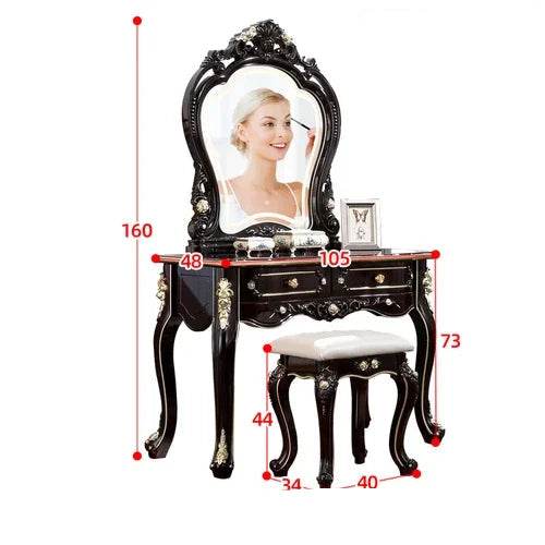 Gothic Black Baroque Vanity Desk with Mirror Victorian Makeup Table - Le Joyau Store - black,living,makeup,mirror,narrow - 1
