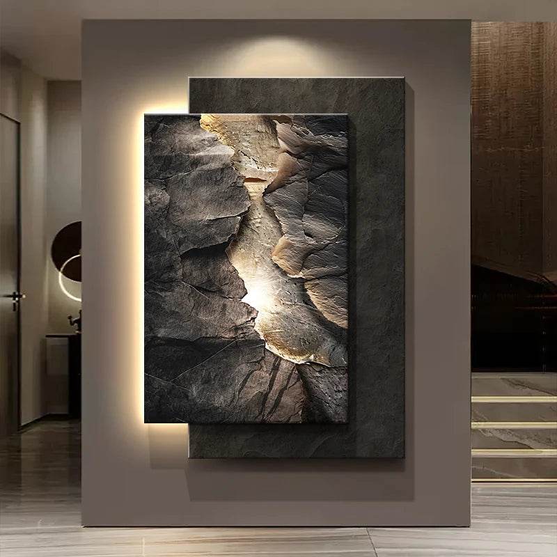 Modern Luxury Rustic Black Volcanic Stone Effect LED Crystal Wall Lamp Artwork - Le Joyau Store - Crystal,Decor,LED,Mural,Porcelain - W54 X H80cm / A / NON dimm warm light