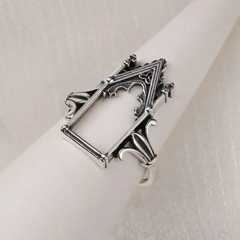 Antique 925 Sterling Silver Gothic Castle Window Vintage Adjustable Ring - Le Joyau Store - adjustable,engagement,luxury,silver,wholesale - 