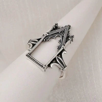 Antique 925 Sterling Silver Gothic Castle Window Vintage Adjustable Ring - Le Joyau Store - adjustable,engagement,luxury,silver,wholesale - 