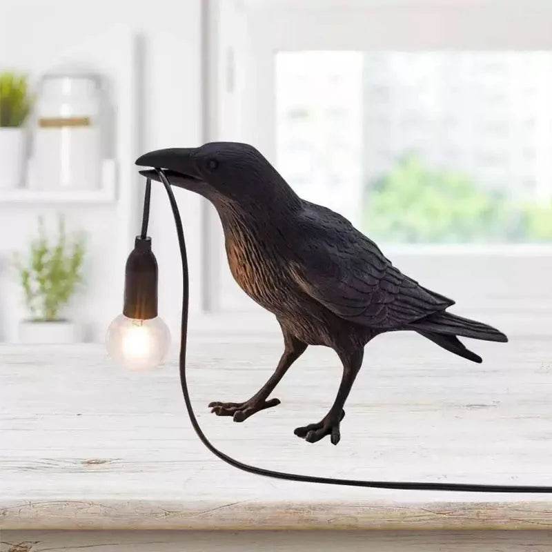 Decorative Gothic Black Raven Bird Table Wall Lamp - Le Joyau Store - black,creative,LED,resin,white - EU plug / Black sitting