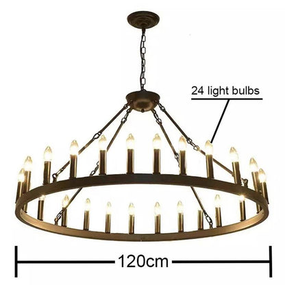 Gothic Industrial Wagon Wheel Chandelier Vintage Black Metal LED Pendant Light - Le Joyau Store - Black,Hanging,Iron,LED,Round - D100cm / Natural light 4000K