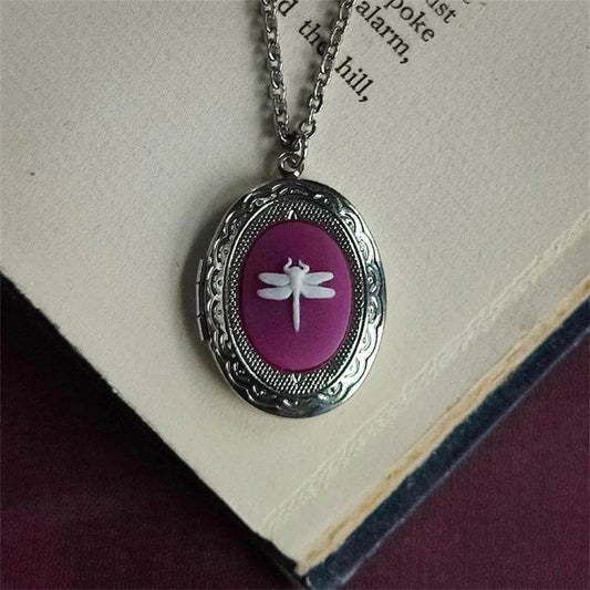 Vintage Gothic Ornate Silver Dragonfly Cameo Oval Pendant Necklace - Le Joyau Store - Dragonfly,Gothic,Retro,Vintage,Witch - Black