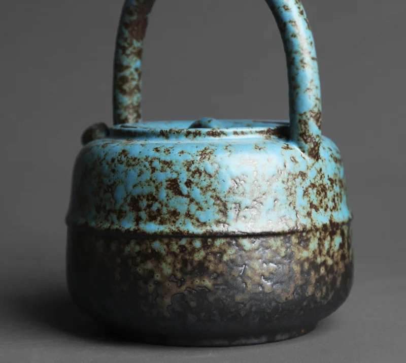 Rustic Vintage Wrought Iron Effect Retro Stoneware Teapot (460ml) - Le Joyau Store - Artisan,Glaze,Stoneware,Unique - Gray