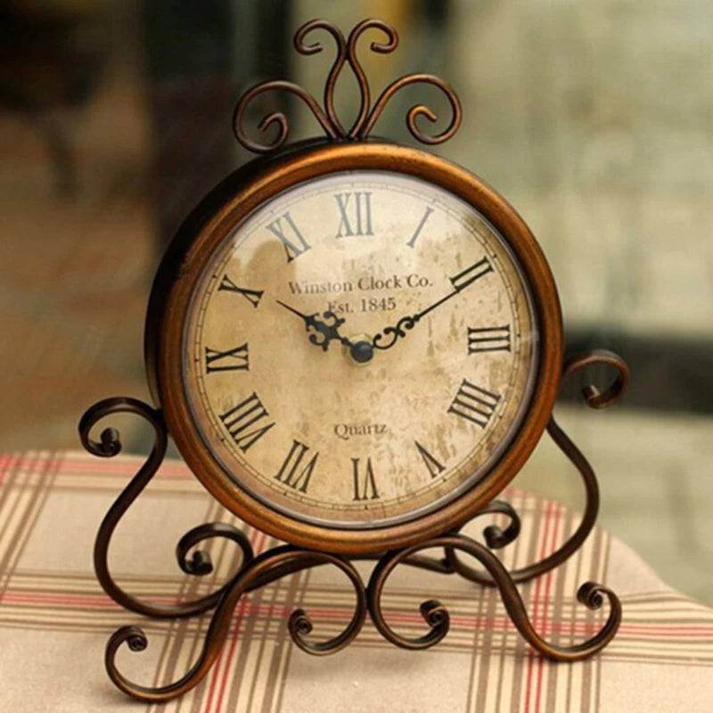 Victorian Style Vintage Bronze Iron Table Clock Retro Aged Mantel Clock - Le Joyau Store - battery,bronze,iron,retro,silent - 