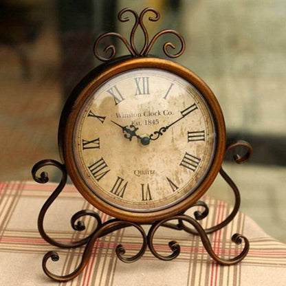 Victorian Style Vintage Bronze Iron Table Clock Retro Aged Mantel Clock - Le Joyau Store - battery,bronze,iron,retro,silent - 
