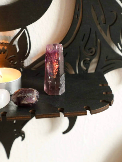 Gothic Black Bat & Crescent Moon Witches Wooden Wall Shelf Crystal Display Rack - Le Joyau Store - Bat,Black,Gothic,Halloween,Moon - 