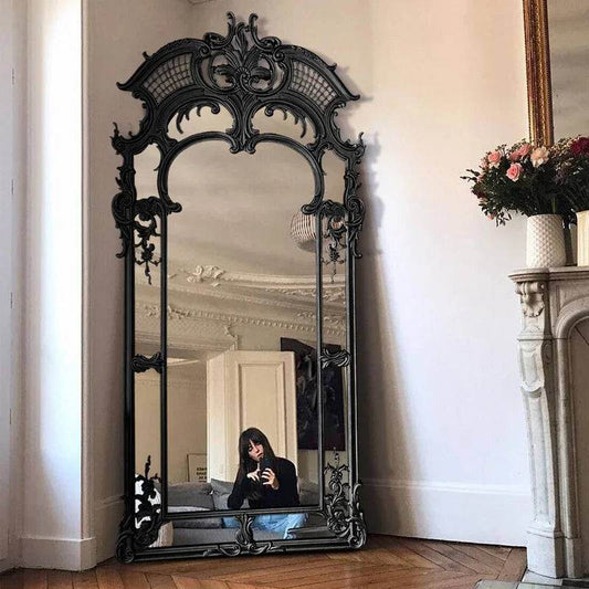 Gothic Baroque Gilded European Style Embossed Large Full Body Standing Mirror - Le Joyau Store - Aesthetic,Floor Mirror,Full Body,Gold Mirror,Gothic Style - 90x195cm black
