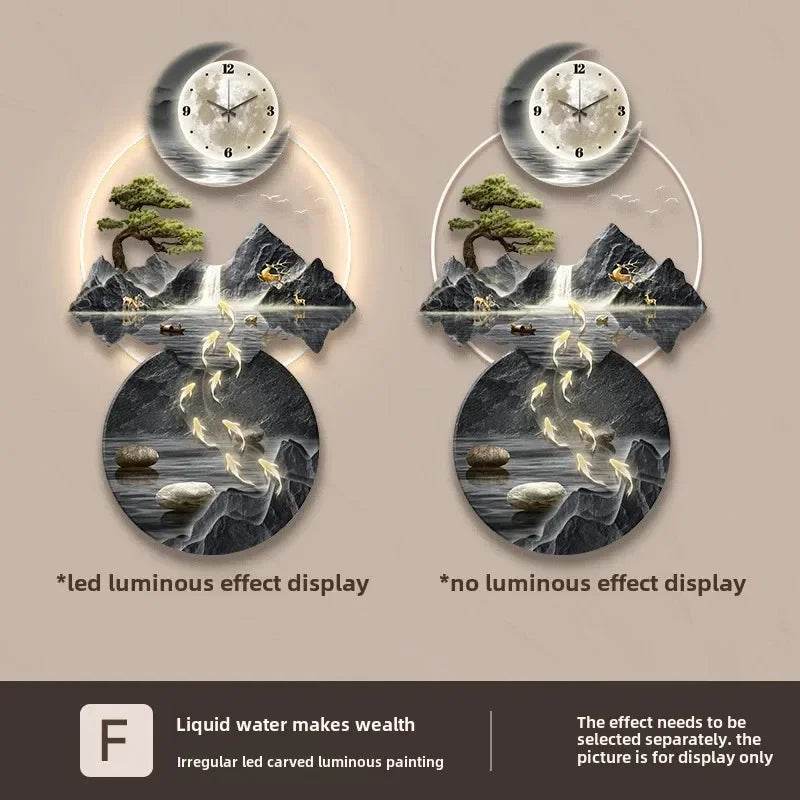 Luminous Moon & Mountains Scene Wall Clock LED Lamp Ambient Light & Sculpture Decor - Le Joyau Store - big size,cute,fashion,luminous,relogio - 1 / 50x100cm