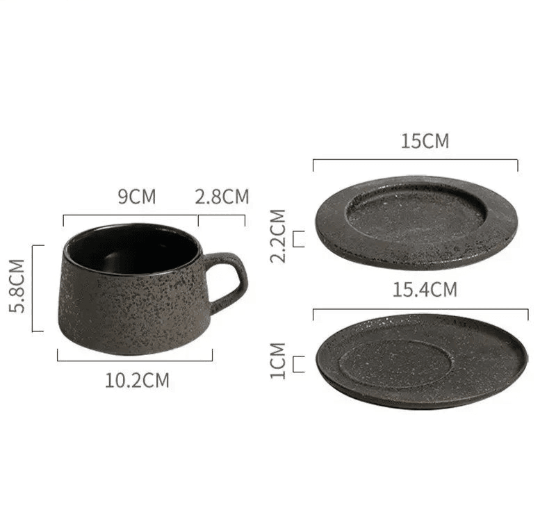 Vintage Rustic Stone Effect Ceramic Teacup & Saucer Set - Le Joyau Store - Ceramic,Coffee,Elegant,Japanese,Vintage - A