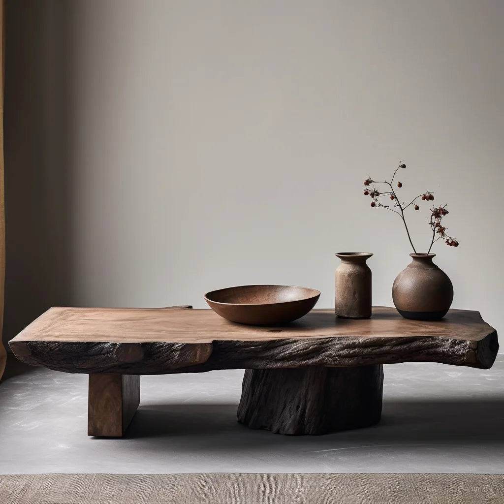 Rustic Wooden Coffee Table with Tree Bark Finish Antique Style Centerpiece Furniture - Le Joyau Store - antique,decor,modern,unique,wood - 120x60x45cm