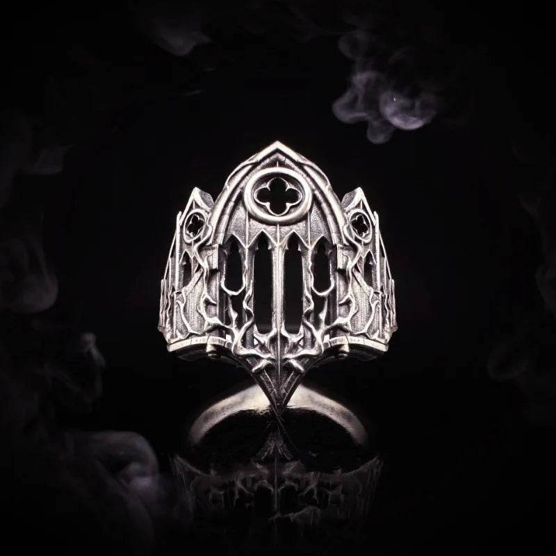 Vintage Gothic Antique Silver Cathedral Window Unisex Open Ring - Le Joyau Store - dark ring,flower,gothic,open ring,vintage - One Size