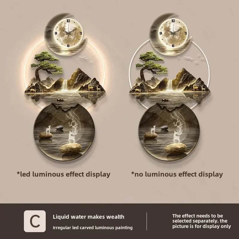 Luminous Moon & Mountains Scene Wall Clock LED Lamp Ambient Light & Sculpture Decor - Le Joyau Store - big size,cute,fashion,luminous,relogio - 1 / 50x100cm