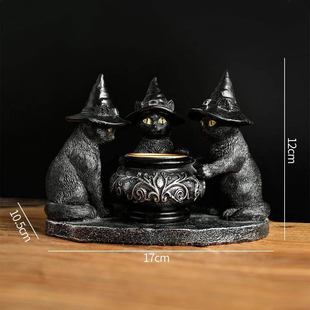 Gothic Black Cat Witches Cauldron Candle Holder - Le Joyau Store - Crafts,Halloween,Home Decor,Resin,Witch Cat - 