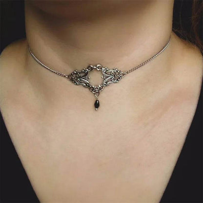 Vintage Victorian Antique Silver Gothic Link Chain Choker Necklace - Le Joyau Store - Fashion,Retro,Silver,Stainless,Women - Rhodium Plated