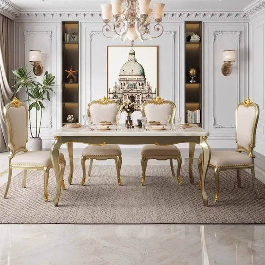 Regal European Gold & White Leather Marble Wooden Dining Table & Chairs - Le Joyau Store - Event,Gold,Luxury,Marble,Wood - Dining Chair (2pcs)