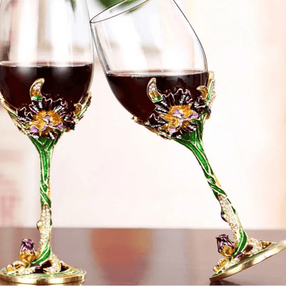 Vintage European Antique Floral Enamel Crystal Wine Decanter or Wine Glasses - Le Joyau Store - crystal,decanter,elegant,gift set,goblets - 1 Glass