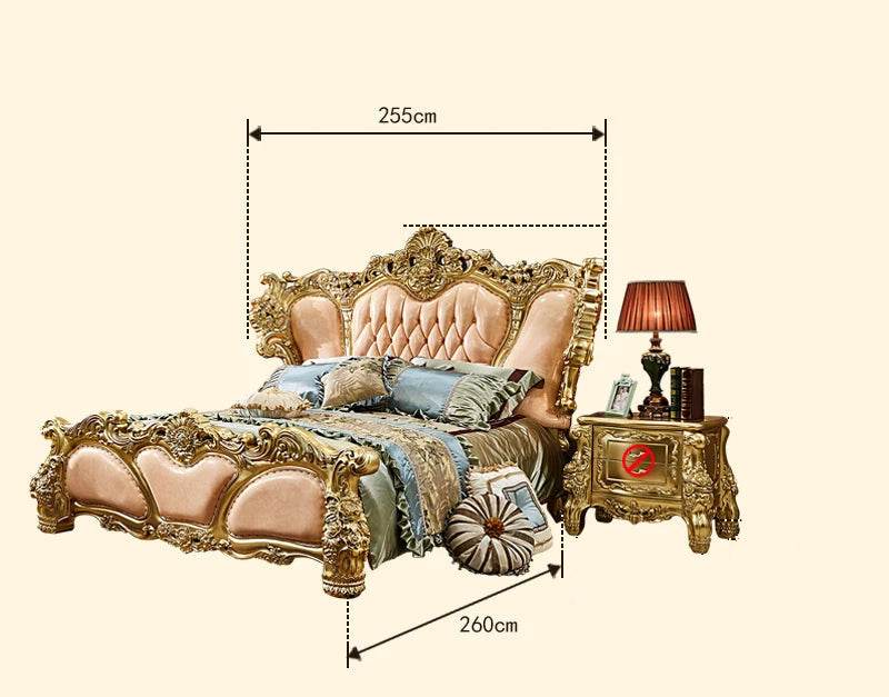 Royal European King Size Light Pink Leather Bed with Gold Engraved Gilded Filigree Headboard - Le Joyau Store - Headboard,Leather,Luxury,Queen,Trendy - 1.8x2m King Bed