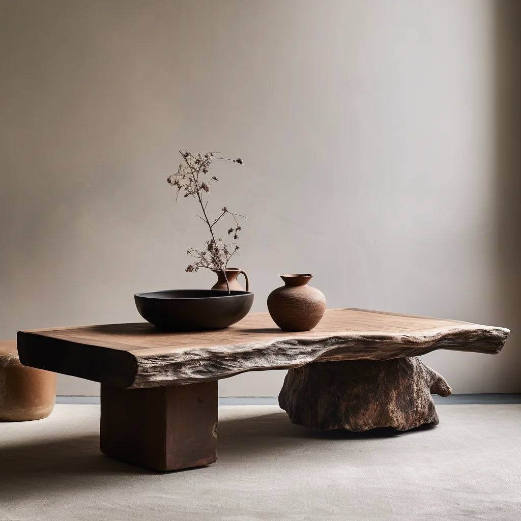 Rustic Wooden Coffee Table with Tree Bark Finish Antique Style Centerpiece Furniture - Le Joyau Store - antique,decor,modern,unique,wood - 120x60x45cm