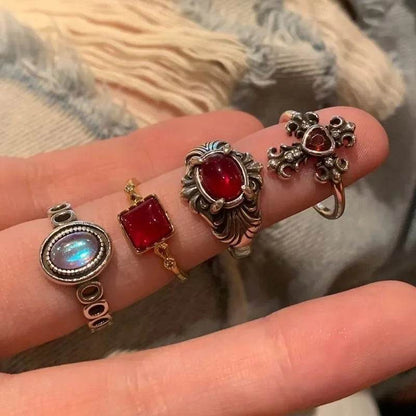 Vintage Red Crystal Baroque Victorian Goth Gold Adjustable Women's Ring - Le Joyau Store - Gothic,Open Ring,Punk,Red Crystal - 991044 1PC