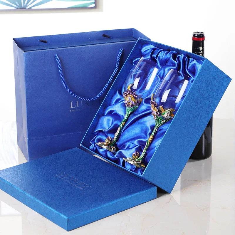 Vintage European Antique Floral Enamel Crystal Wine Decanter or Wine Glasses - Le Joyau Store - crystal,decanter,elegant,gift set,goblets - 1 Glass