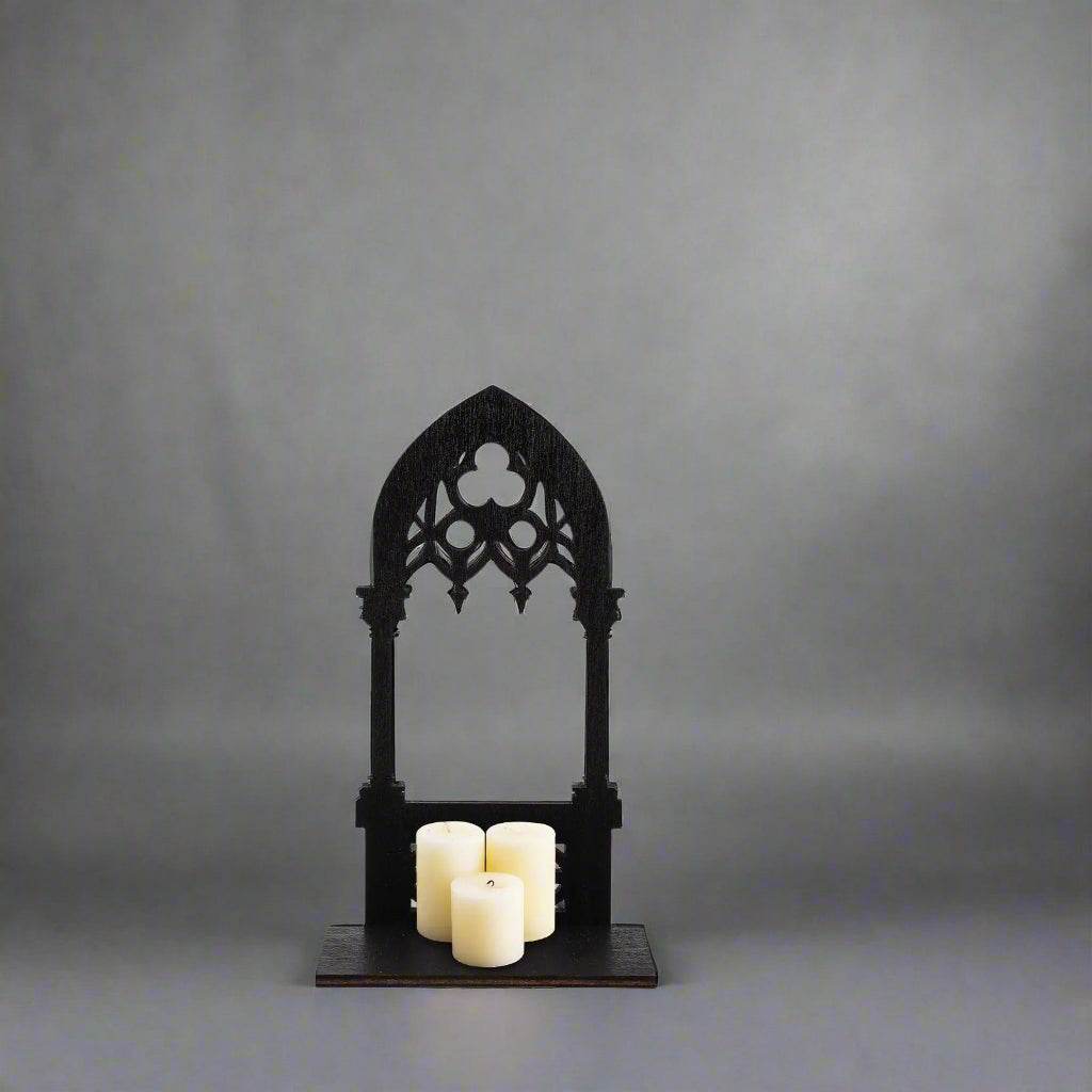 Vintage Gothic Black Medieval Cathedral Arch Wooden Candleholder (2 Pack) - Le Joyau Store - Candle,Decor,Gothic,Vintage,Wooden - 15x6x5.5cm