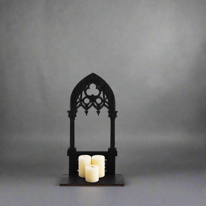 Vintage Gothic Black Medieval Cathedral Arch Wooden Candleholder (2 Pack) - Le Joyau Store - Candle,Decor,Gothic,Vintage,Wooden - 15x6x5.5cm