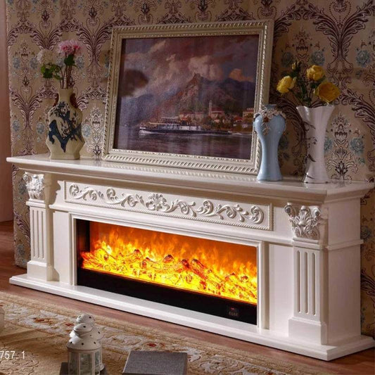Vintage French Embossed Wooden TV Stand Rustic Fireplace Mantelpiece - Le Joyau Store - Luxury,Modern,White,Wooden - 1.2m Dark Decoration A