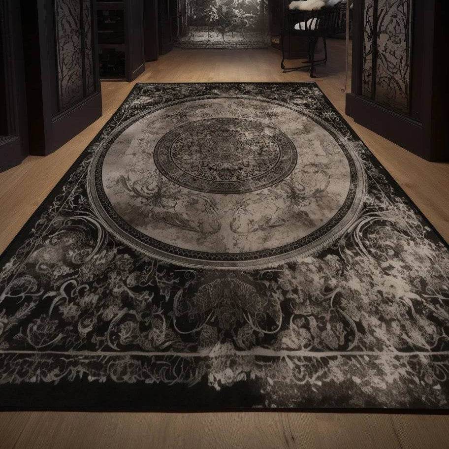 Vintage Gothic Black & White Persian Carpet Rug - Le Joyau Store - - 180x280cm / 1