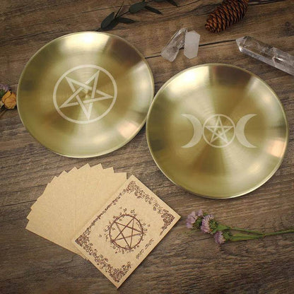 Mystic Pentacle Brass Altar Tray Wiccan Ritual Plate for Crystals, Candles & Smudging - Le Joyau Store - Brass Finish,Meditation,Pentagram,Rituals - A
