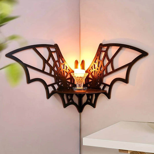 Black Bat Gothic Spiderweb Witchy Floating Corner Wall Display Shelf - Le Joyau Store - animal,corner,creative,floating,hollow - Uniform size / Animal candle holder / 1Pc