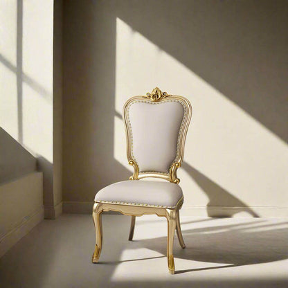 Regal European Gold & White Leather Marble Wooden Dining Table & Chairs - Le Joyau Store - Event,Gold,Luxury,Marble,Wood - Dining Chair (2pcs)