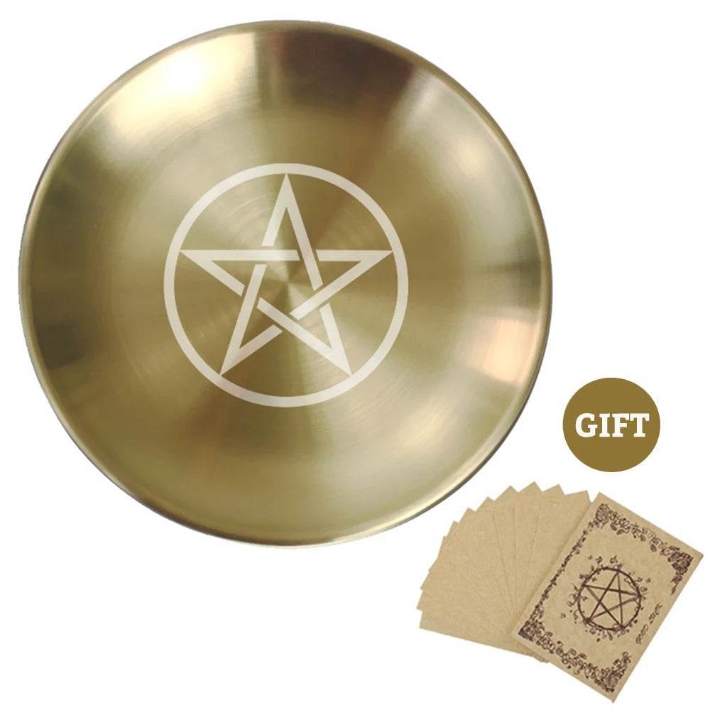 Mystic Pentacle Brass Altar Tray Wiccan Ritual Plate for Crystals, Candles & Smudging - Le Joyau Store - Brass Finish,Meditation,Pentagram,Rituals - A
