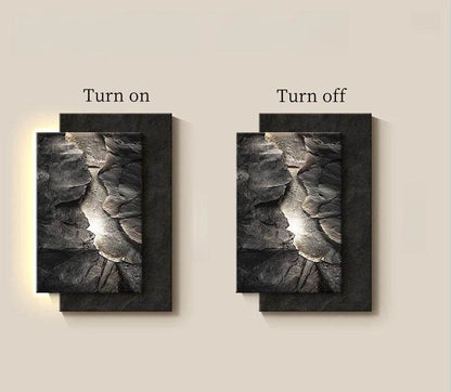 Modern Luxury Rustic Black Volcanic Stone Effect LED Crystal Wall Lamp Artwork - Le Joyau Store - Crystal,Decor,LED,Mural,Porcelain - W54 X H80cm / A / NON dimm warm light