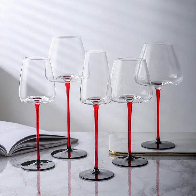 Elegant Black & Red Crystal Wine Glass with Concave Bottom (2 Pack) - Le Joyau Store - Concave,Crystal,Elegant,Gift,Set - 650ml 2pcs / 2PCS