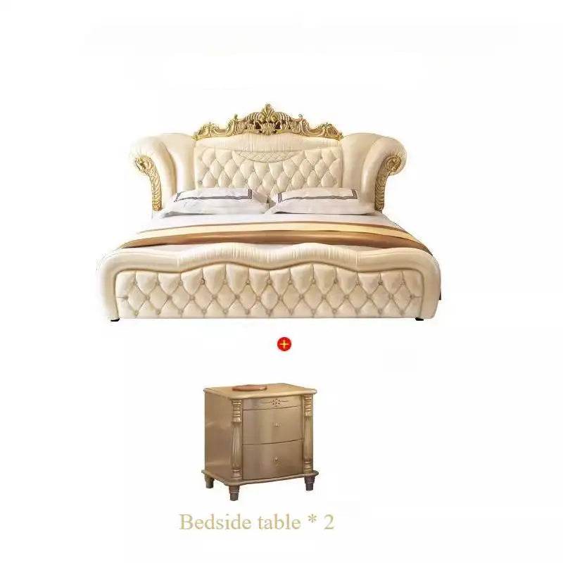 Royal Quilted Cream Pearl King Size Leather Bedframe with Gold Headboard & Optional Nightstand - Le Joyau Store - double,european,king size,modern,wooden - Pressure Structure / 1.8x2.0m Bed